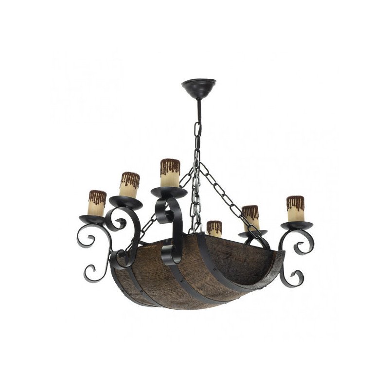 Lampara 6xe27 Barril Negro/marron Regx47x40 Cm