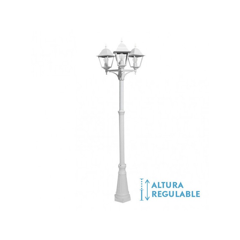 Farola Exterior Aluminio Spica 3xe27 Blanco Ip44 220x62x62 Cm  Regulable En Altura