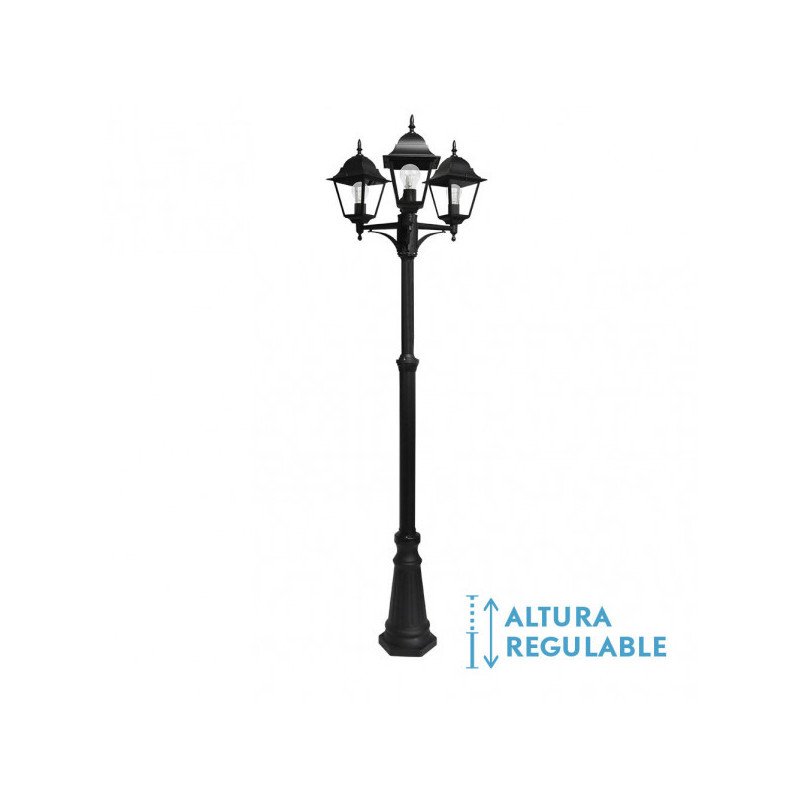 Farola Exterior Aluminio Spica 3xe27 Negro Ip44 220x62x62 Cm  Regulable En Altura