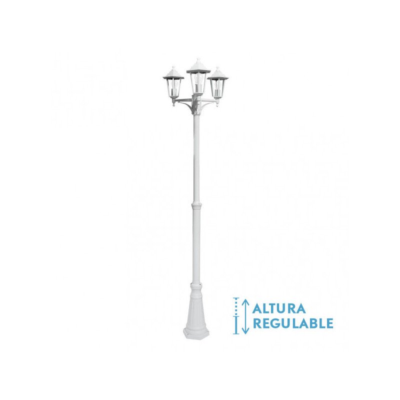 Farola Exterior Aluminio Auriga 3xe27 Blanco Ip44 220x62x62 Cm  Regulable En Altura