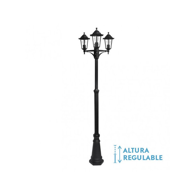 Farola Exterior Aluminio Auriga 3xe27 Negro Ip44 220x62x62 Cm  Regulable En Altura