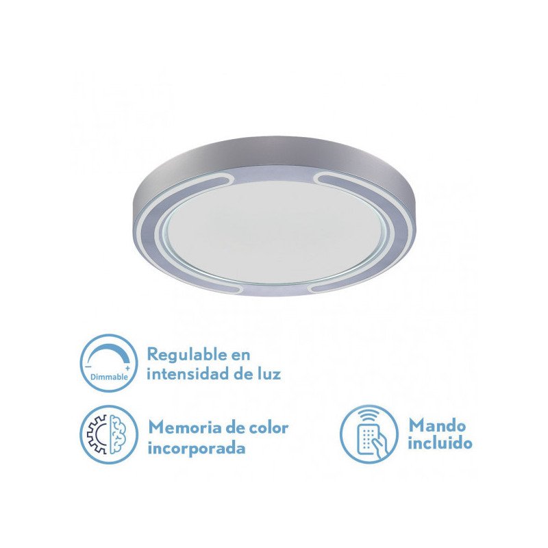 Plafon 48w Asher Plata 3000-4000-6500k 3744lm  6x40x40cm Remoto+reg.int+memoria