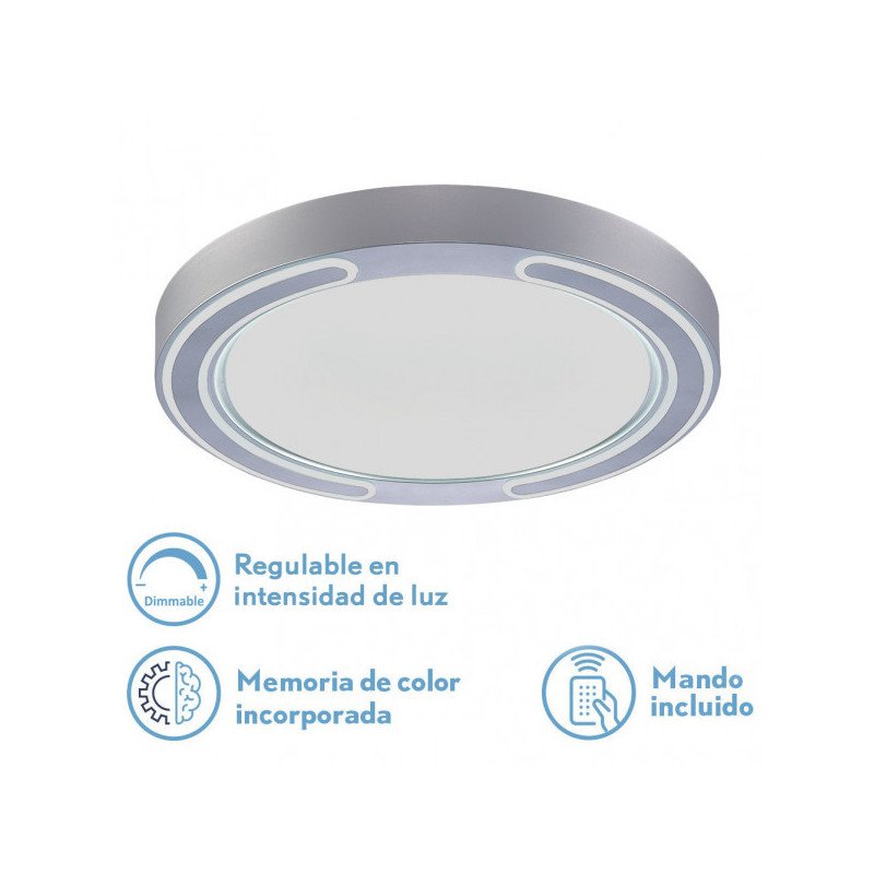 Plafon 72w Asher Plata 3000-4000-6500k 5616lm  6x50x50cm Remoto+reg.int+memoria