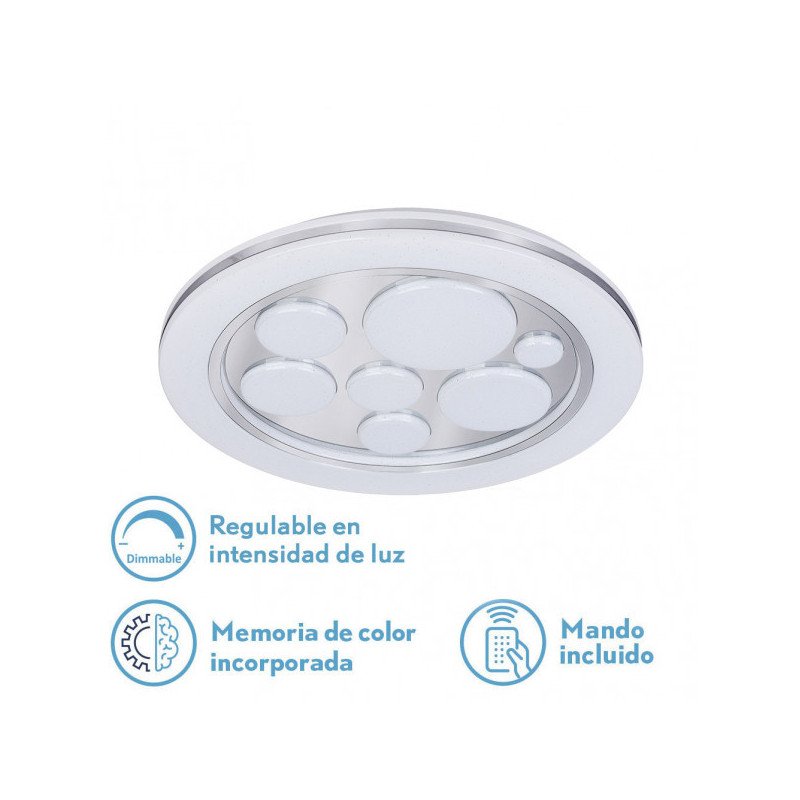 Plafon 96w Kuno 3000-4000-6500k Blan/cromo 7488lm 5x49x49 Cm Remoto,reg.int,memoria,estrella