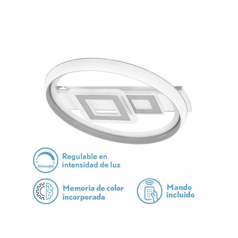 Plafon 80w Sucre 3000-4000-6500k  Blanco/gris 7x51x51 Cm Reg.Intensidad, Control Remoto Y Memoria