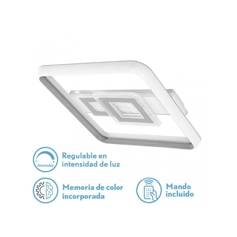 Plafon 80w Sucre 3000-4000-6500k Blanco/gris Cuadrado 7x51x51 Cm 7600lm Reg.intens. C.remoto Y Memoria