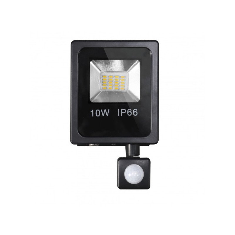 Proyector C/sensor  Olivino 10w 6500k Negro 900lm  Led Sm Ip66 19x11,5x5 Cm