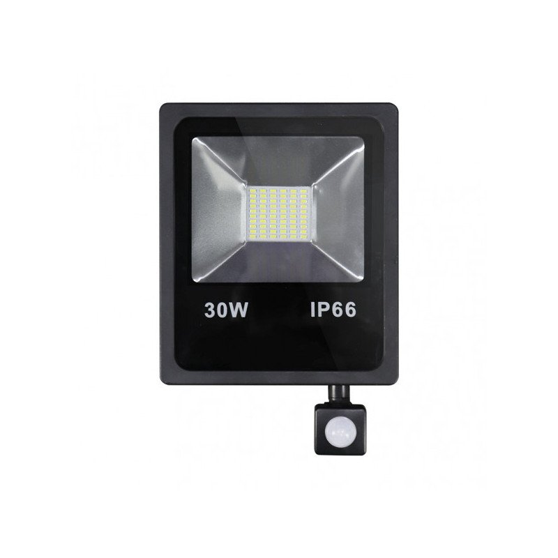 Proyector C/sensor  Olivino 30w 6500k Negro 2700lm  Led Sm Ip66 27,5x19,5x6 Cm