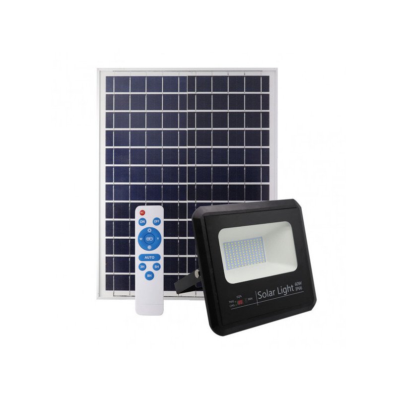 Proyector Solar Malaquita 60w 6500k Negro 5400lm (23x25,5x6,5)(35x35x2)cm Mando Y Cable 5m