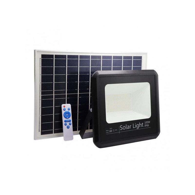 Proyector Solar Malaquita 100w 6500k Negro 9000lm (28,5x32x8)(53x35x2)cm Mando Y Cable 5m