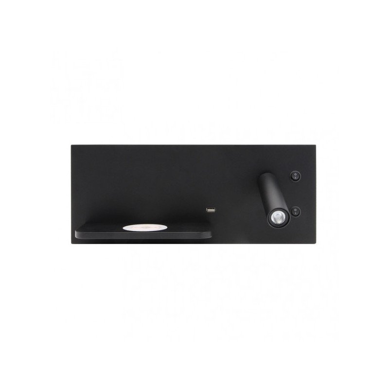 Aplique 2+8w 4000k Velazquez Dcho Negro Usb+qi  130lm Doble Encendido 14x35x14 Cm