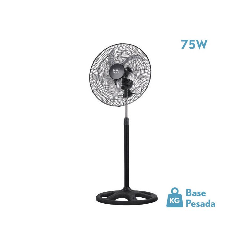 Ventilador De Pie Reforzado Negro 3 Vel. 75W 5 Aspas Aluminio Plata Giro 360 Regx50x50 Cm