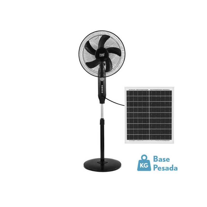 Ventilador De Pie Solar Boreal Negro 30w 3vel 5asp Puerto Usb Motor Dc Y Luz Night  Regx43x38cm Cable 4,20m