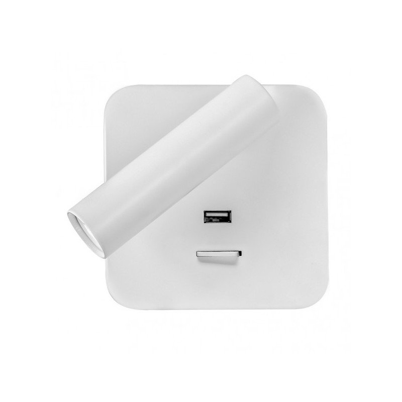 Aplique 3w 4000k Giotto Cuadrado Blanco Puerto Usb  150lm C/interruptor 14x14x12cm Orientb