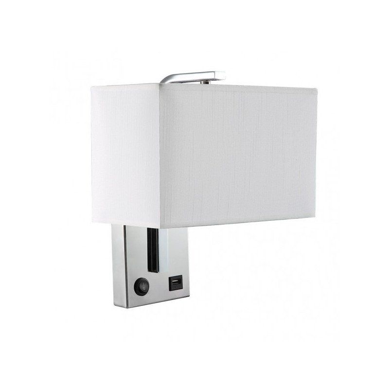 Aplique 1xE27 Y Puerto Usb Agatha Cromo/Pan.blanca 27x25x15cm Con interruptor